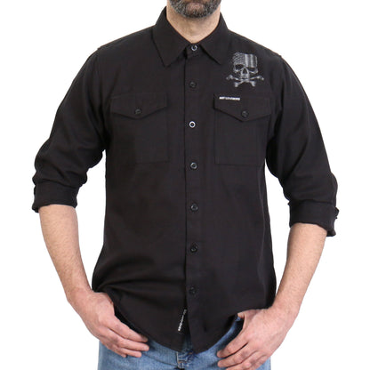 Hot Leathers Men's 'Black Flag' Black Cotton Flannel Shirt - Button Front - Riding/Casual/ Work Wear - FLM2113
