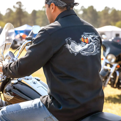 Hot Leathers Men's 'Race Wolf' Black Cotton Flannel Shirt - Button Front - Riding/Casual/ Work Wear - FLM2115