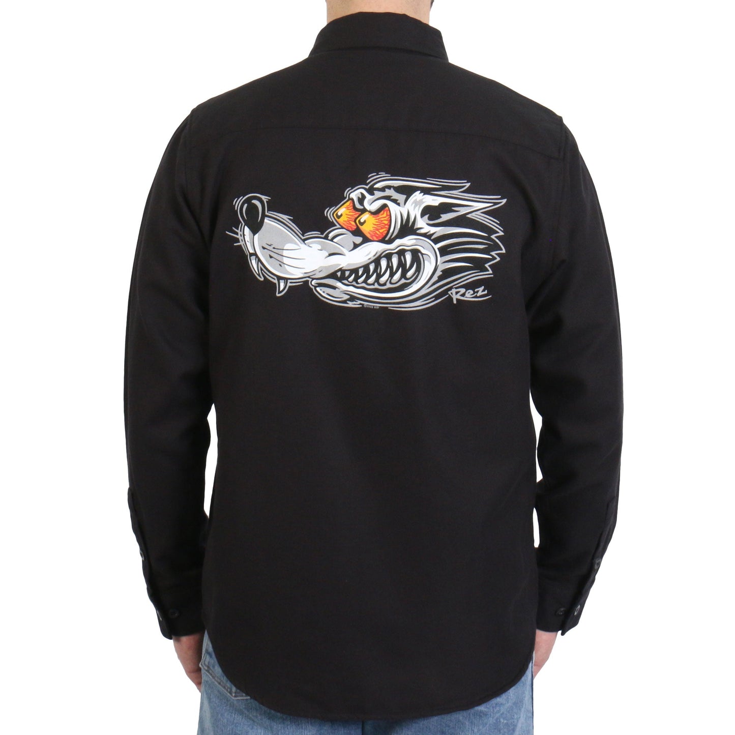 Hot Leathers Men's 'Race Wolf' Black Cotton Flannel Shirt - Button Front - Riding/Casual/ Work Wear - FLM2115