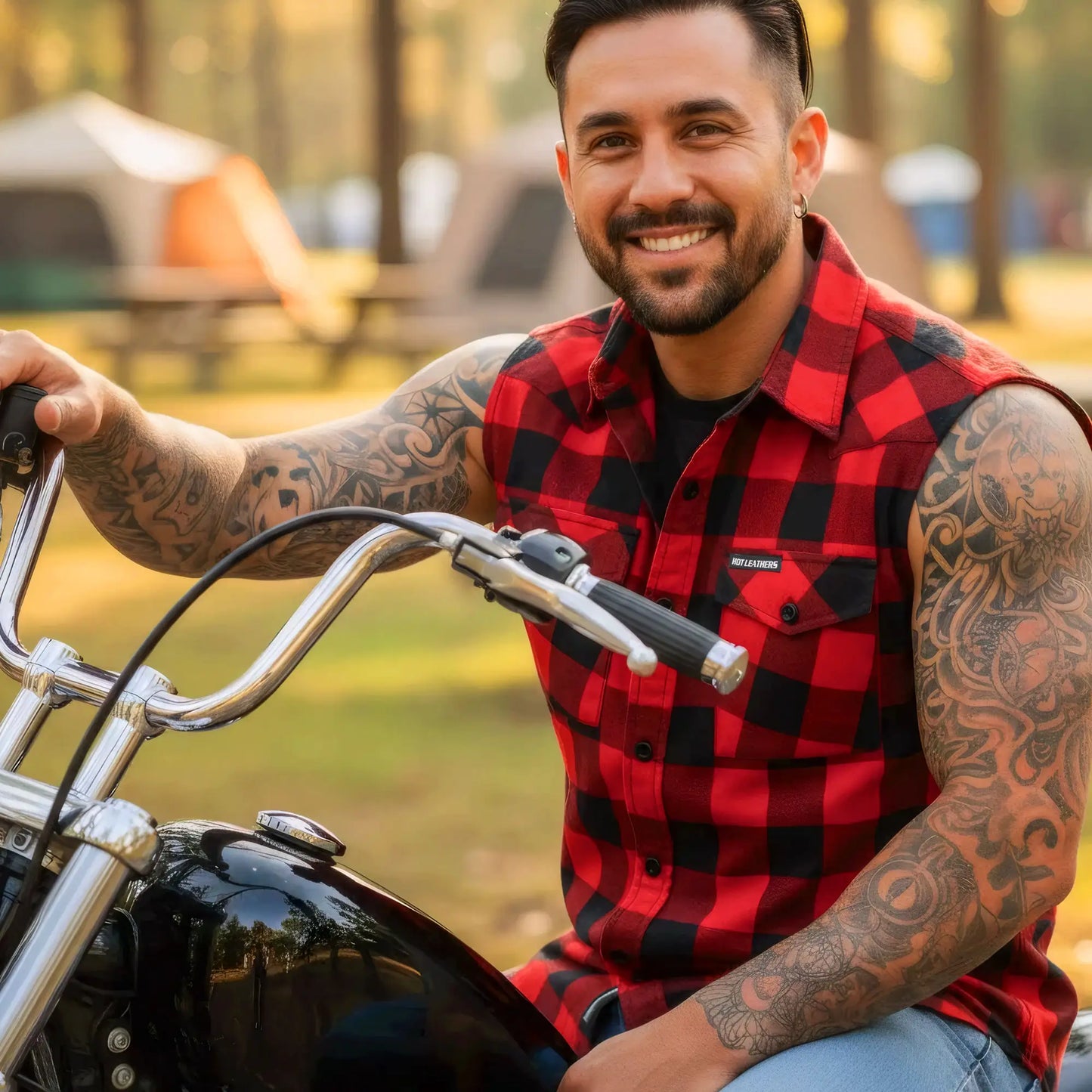 Hot Leathers Men's 'Hellfire' Black/Red Cotton Flannel Shirt - Button Front - Riding/Casual/ Work Wear - FLM5001