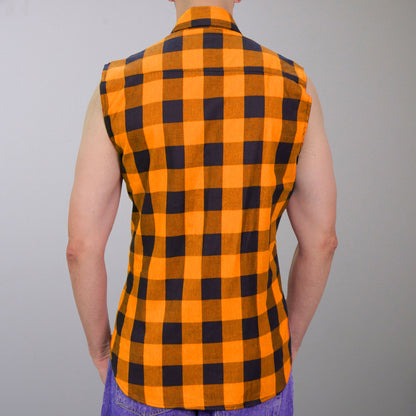 Hot Leathers Men's 'Broken Halo' Black/Orange Cotton Flannel Shirt - Button Front - Riding/Casual/ Work Wear - FLM5003