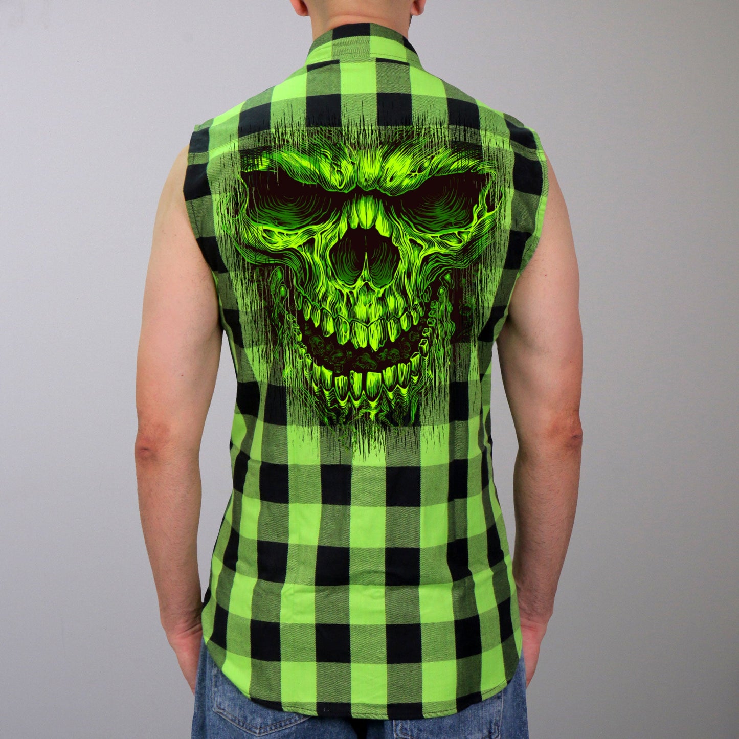 Hot Leathers Men's 'Shredder' Black/Green Cotton Flannel Shirt - Button Front - Riding/Casual/ Work Wear - GMS3492