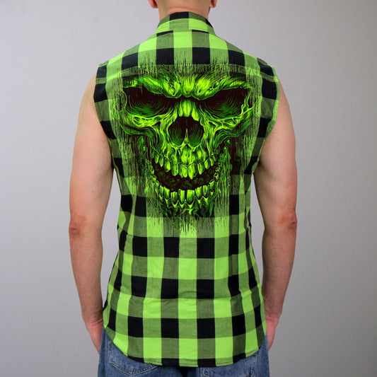 Hot Leathers Men's 'Shredder' Black/Green Cotton Flannel Shirt - Button Front - Riding/Casual/ Work Wear - GMS3492