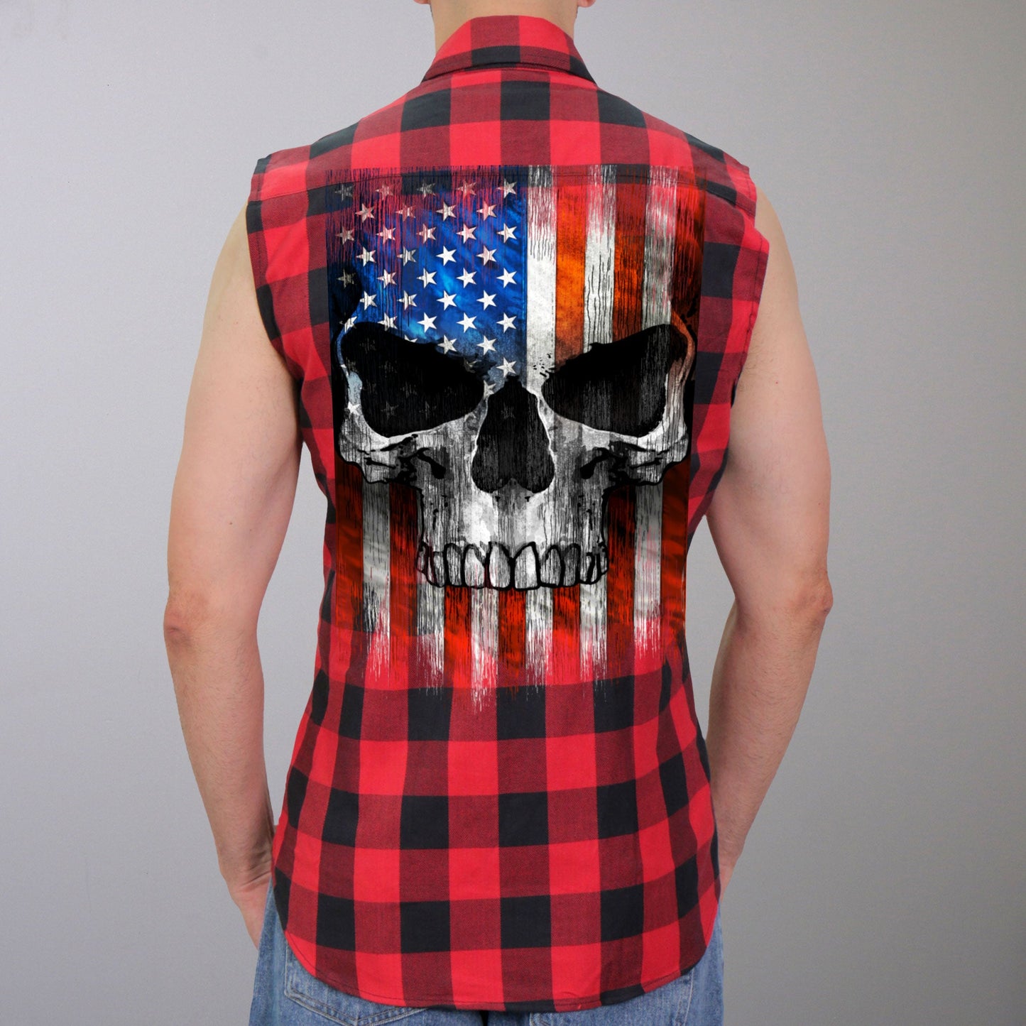 Hot Leathers Men's 'Widowmaker' Black/Red Cotton Flannel Shirt - Button Front - Riding/Casual/ Work Wear - GMS3491