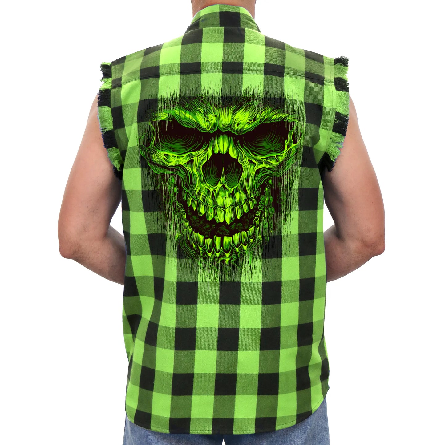 Hot Leathers Men's 'Shredder' Black/Green Cotton Flannel Shirt - Button Front - Riding/Casual/ Work Wear - GMS3492