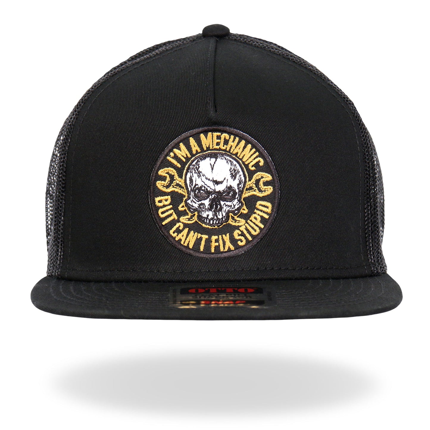 Hot Leathers Black Yellow And White Mechanic Can't Fix Stupid Snapback Hat GSH2036
