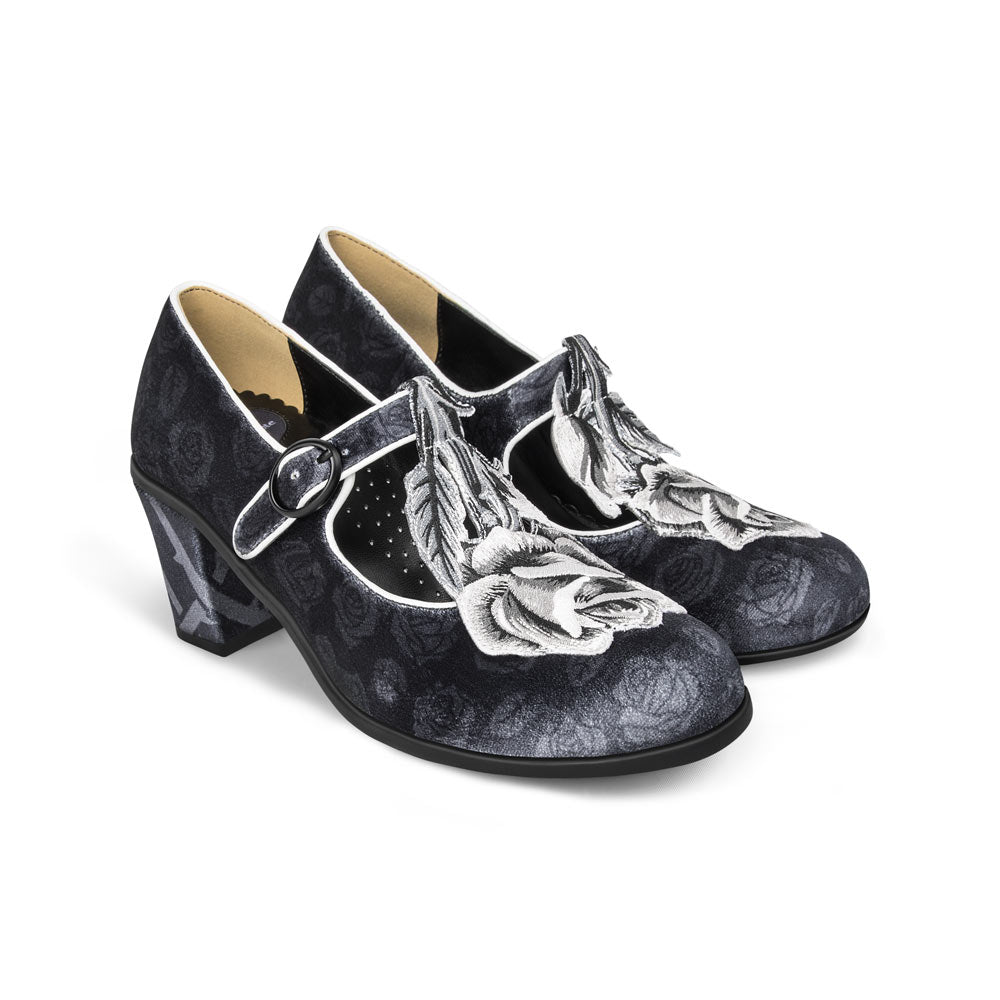 Black Tudor Women's Mary Jane Mid Heels