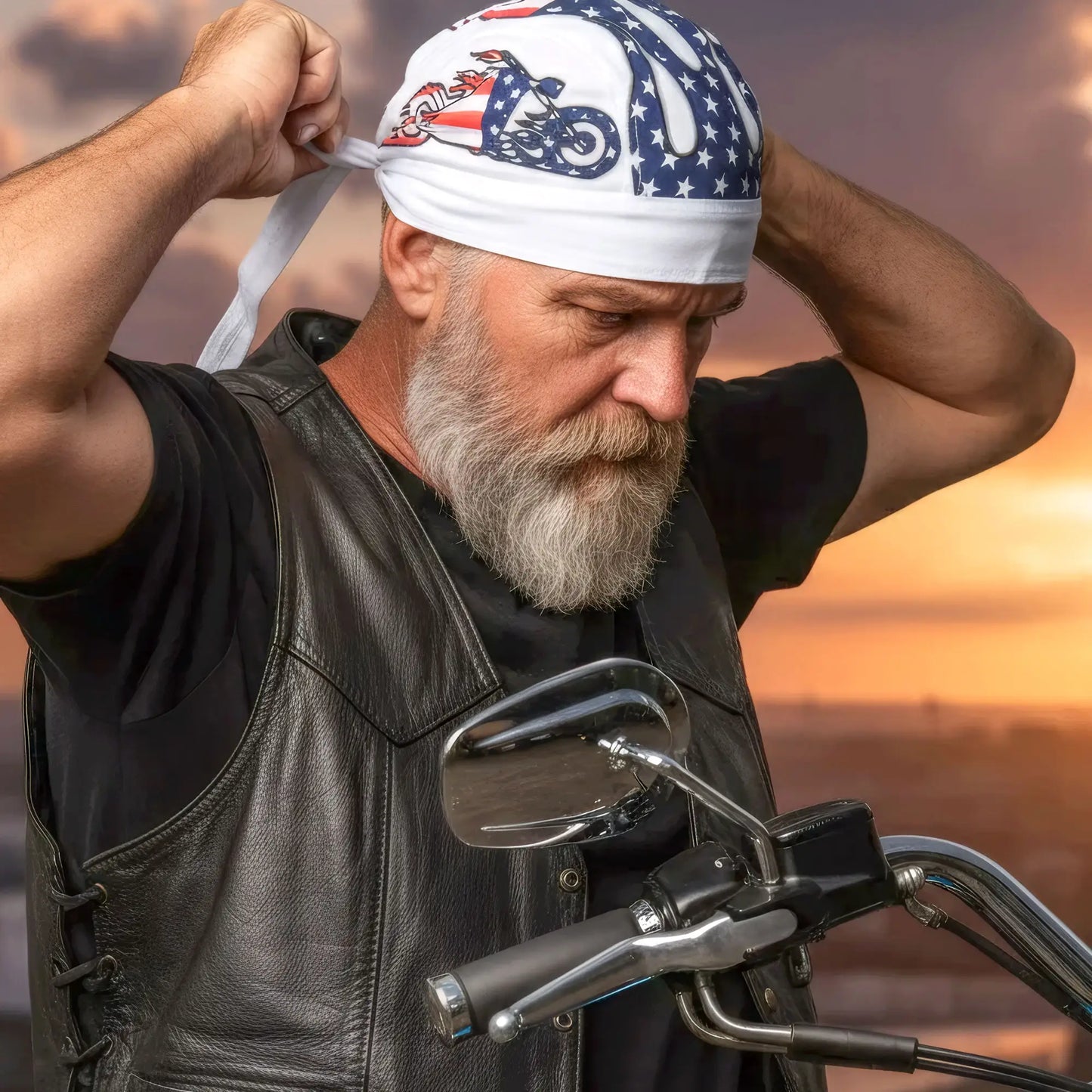 Hot Leathers American Bike Lightweight Headwrap White HWH1043