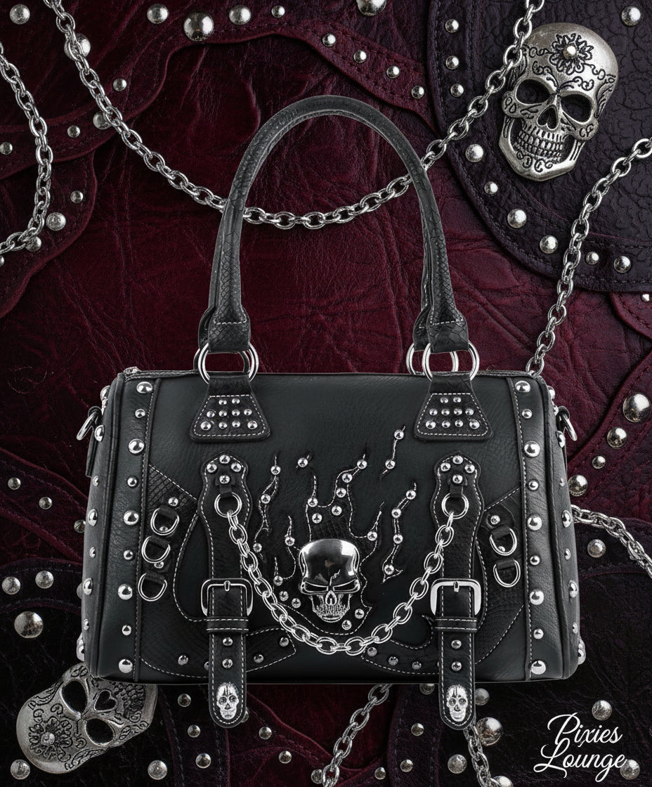 3D Chained Skull Flames Satchel