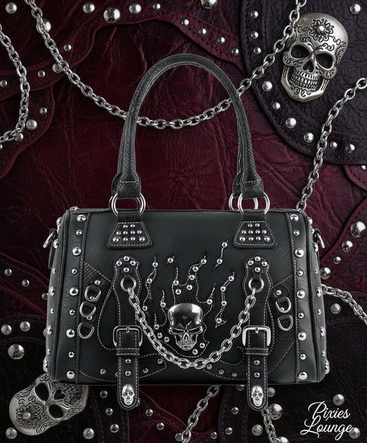 3D Chained Skull Flames Satchel