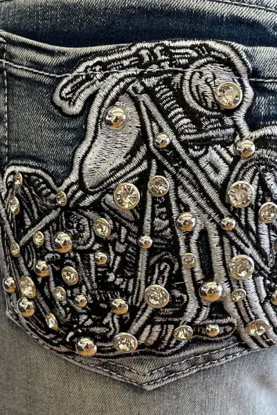 Platinum Plush Let’s Ride Motorcycle Rhinestone Bootcut Jeans