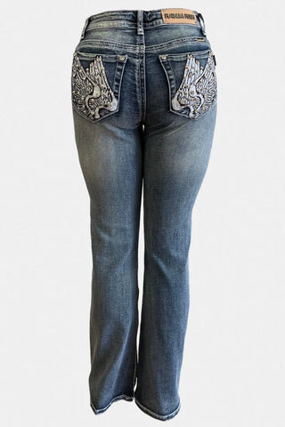 Double The Angel Winged Rhinestone Jeans