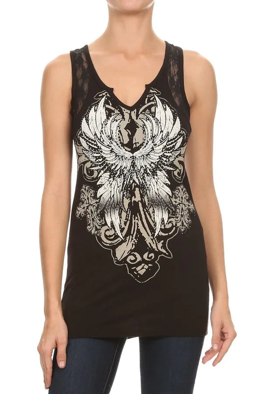 Saving Me Wings Lace Tank Curve