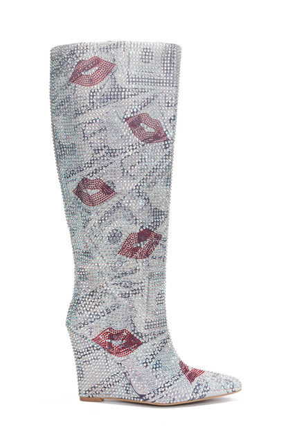 Coraline Lips Rhinestone Wedge Boots by Cape Robbin