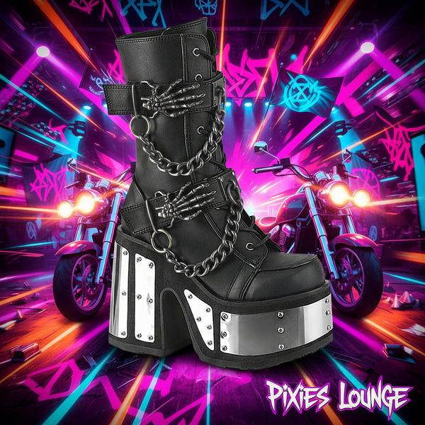 Demonia Chained Camel-120 Mid Calf Boots