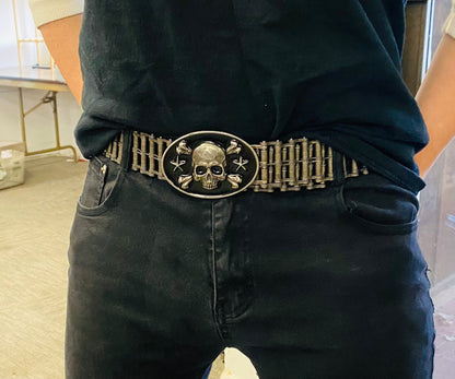 SK9001D Mens Easy Rider Belt 1 1/2" Wide with Skull Buckle Distressed