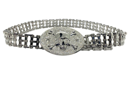 SK9000 Ladies Easy Rider Belt 1" Wide with Bling Skull Buckle Silver Color