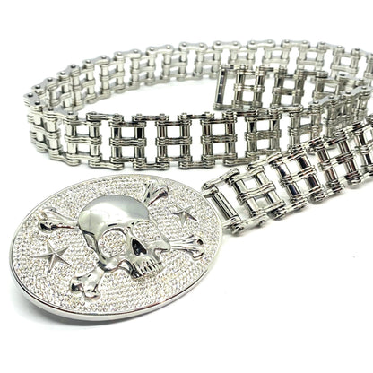 SK9000 Ladies Easy Rider Belt 1" Wide with Bling Skull Buckle Silver Color