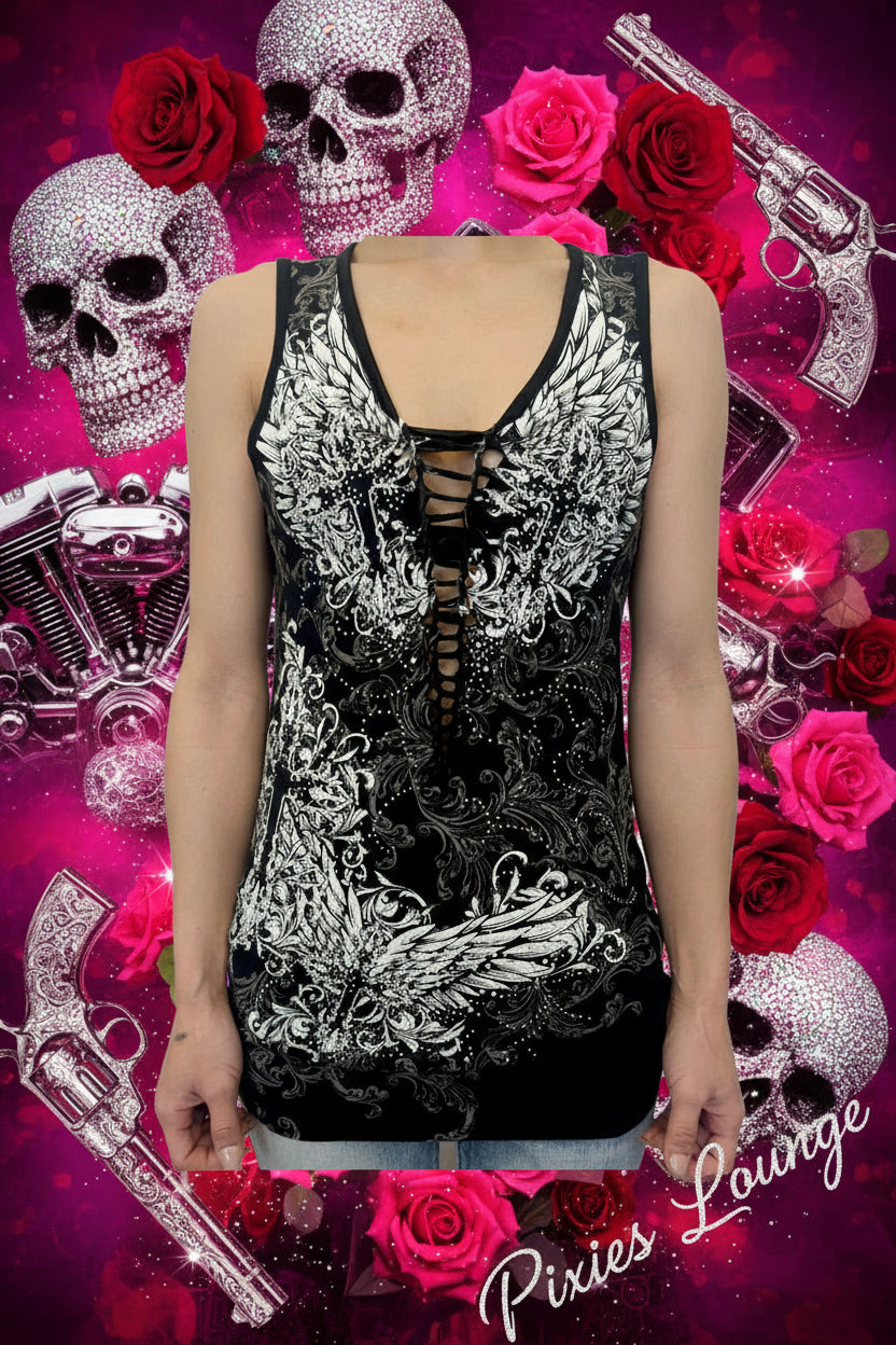 Dark Flight Slashed Back Rhinestone Top