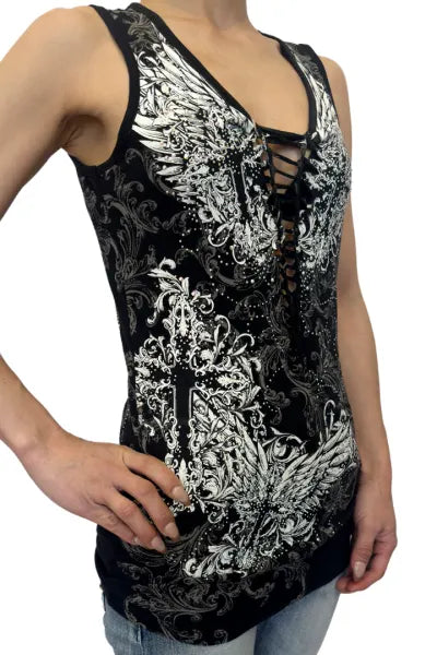 Dark Flight Slashed Back Rhinestone Top