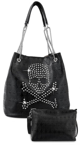 Jolly Roger Skull  Design Rhinestone Handbag Set