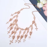 Rhinestone Skull And Cross Fringe Necklace