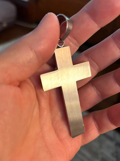 SK1572 2.5" Onyx Inlay Cross With 5 Millimeter Byzantine Necklace 24" Stainless Steel Religious Jewelry
