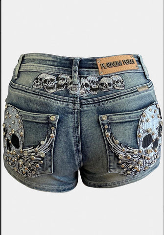 Tribe Of Skulls Rhinestone Embellished Shorts