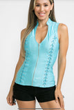 Sleeveless Zipper Top with Cross Cut Back