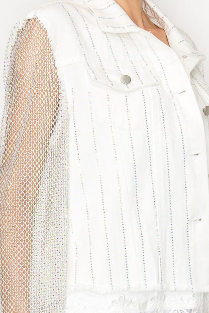 Rhinestone and Mesh Denim Jacket