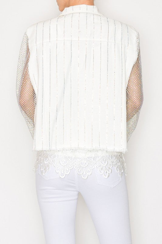 Rhinestone and Mesh Denim Jacket