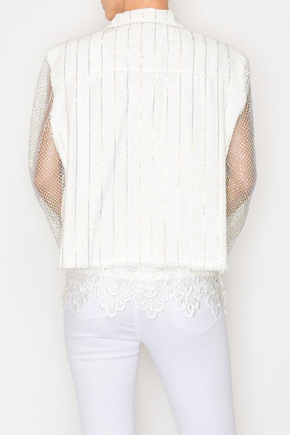 Rhinestone and Mesh Denim Jacket