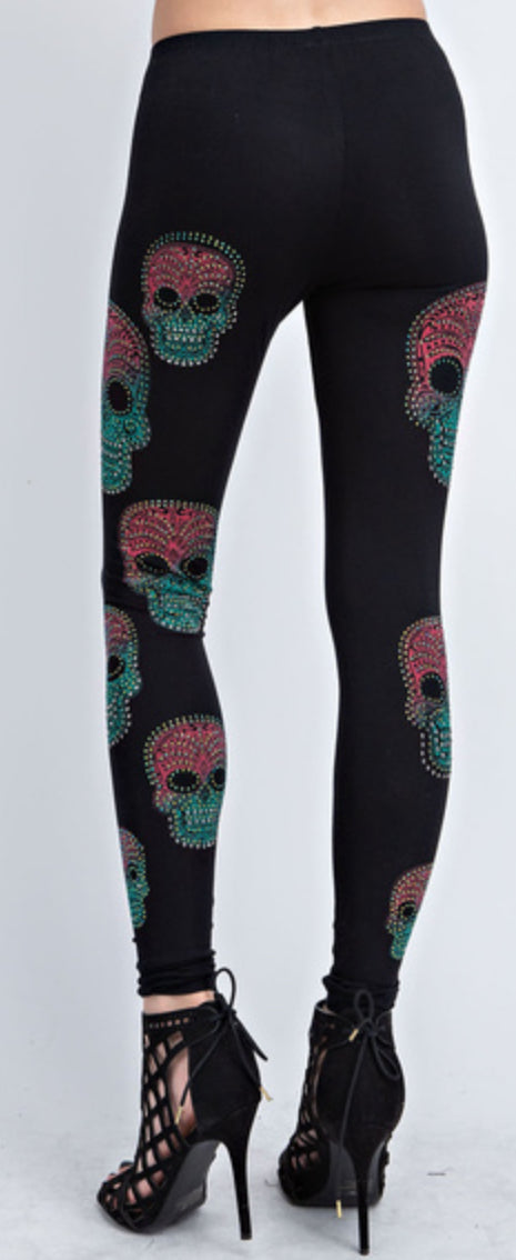 Embellished Ombré Skull Leggings