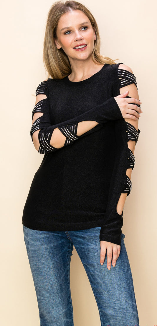 Holiday Criss Cross Cutout LS Top