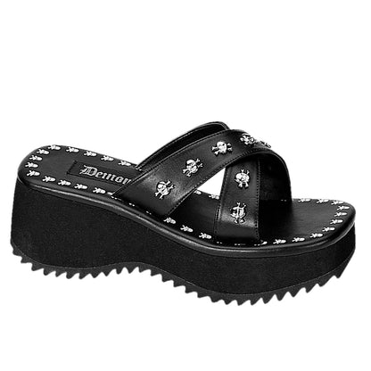Demonia Skull Stud Platform Slides – Black Gothic Chunky Sandals | Biker Glam Slip-On Shoes FLIP-05