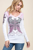 Vocal Angel and Cross Long Sleeve Contrast Top