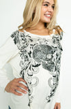 Vocal Distressed Skull Bling Top – Off-Shoulder