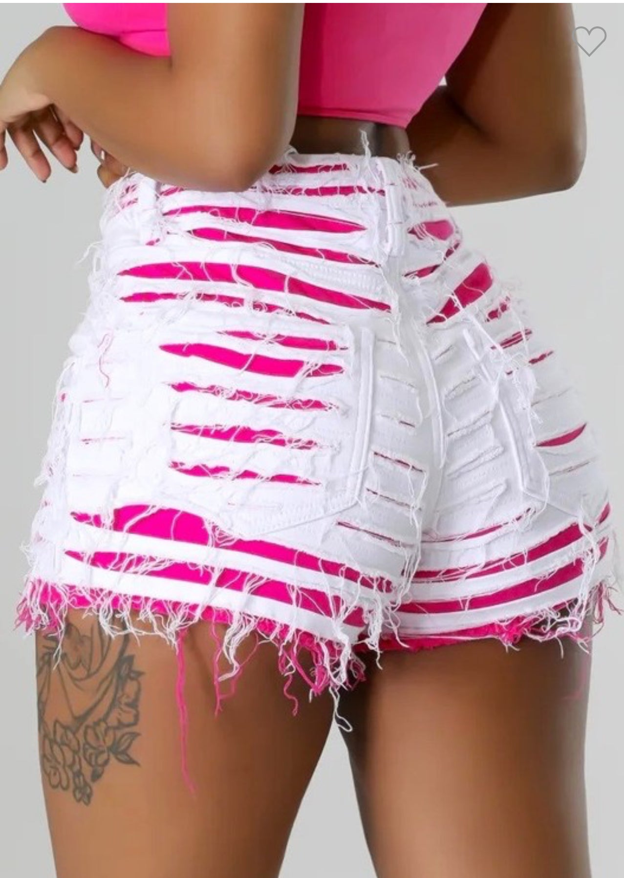 High Rise Contrast Double Layered Destroyed Shorts