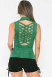 Suede Sleeveless Zipper Top with Cross Cut Back (Copy)