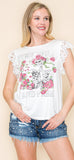 Skull & Roses Graphic Lace Top