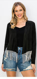 Rhinestone Fringe Hem Suede Jacket