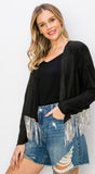 Rhinestone Fringe Hem Suede Jacket