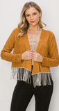 Rhinestone Fringe Hem Suede Jacket