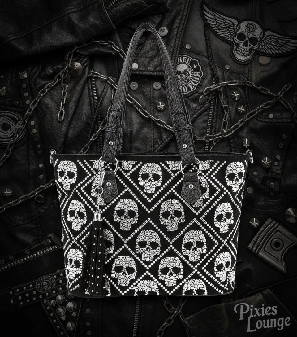 Bling Skull Tote with Fringe Tassel