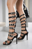 Silver Stud Buckle Glam Heels