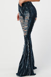 Lightening Ripped Flare Denim Pants