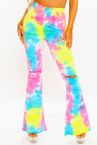 High Rise Rainbow Tie Dye Flare Jeans