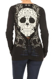 Platinum Plush Candy Skull Cut Out Rhinestone LS Top