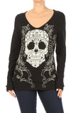 Platinum Plush Candy Skull Cut Out Rhinestone LS Top