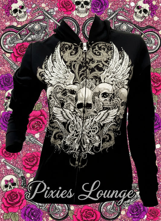Platinum Plush Tribe of Skulls Hooded Zip Up Jacket